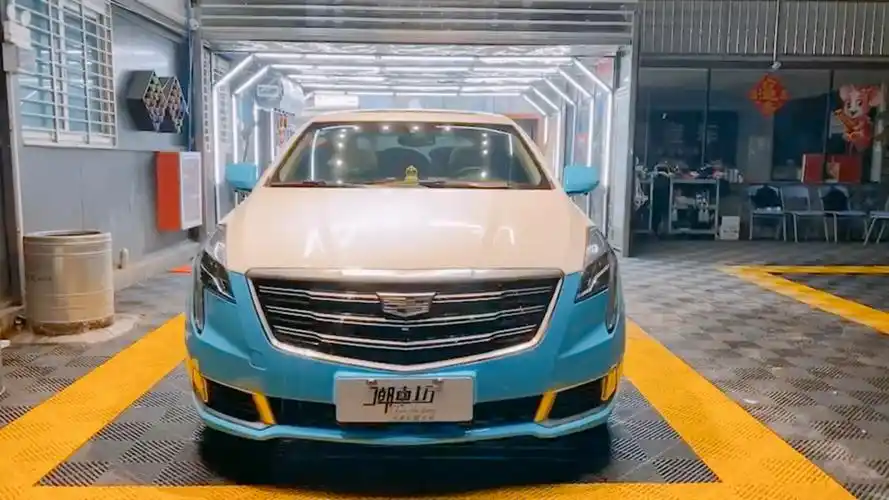 大片来袭～ 凯迪拉克xts双拼高亮白77高亮浅天空蓝完工效果～[色]