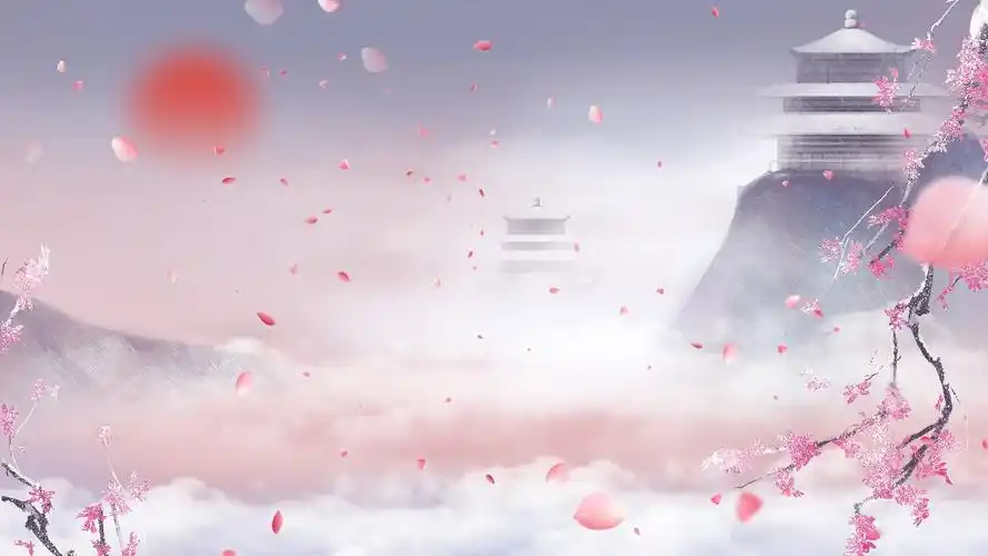 4k唯美桃花仙境世外桃源背景素材天宫背景