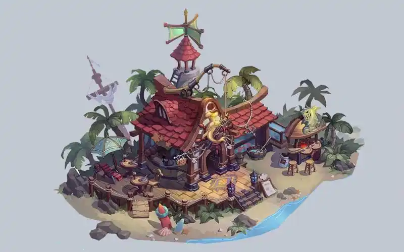 【3dmax场景建模】风格化"鱼坊"场景建模,零基础场景建模案例思路学习