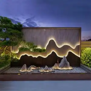 不锈钢假山屏风隔断户外庭院金属镂空玄关别墅酒店大堂格栅背景墙