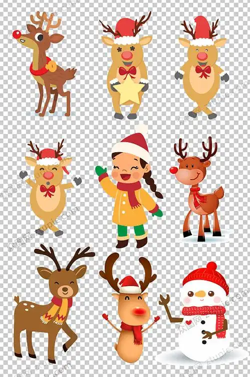 圣诞麋鹿卡通插画小元素