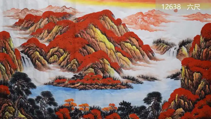 李老师17六尺鸿运当头_鸿运当头_秋景_山水_国画_装饰作品_园圆堂