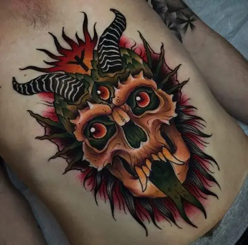 腹部彩色newschool撒旦纹身图案