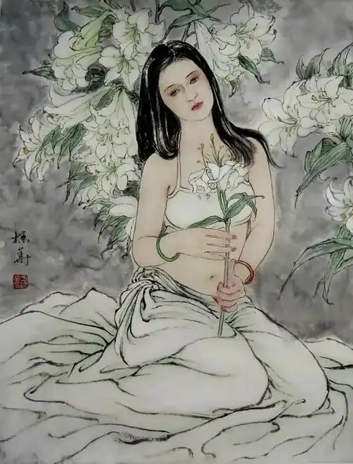 中国现代美女工笔画.