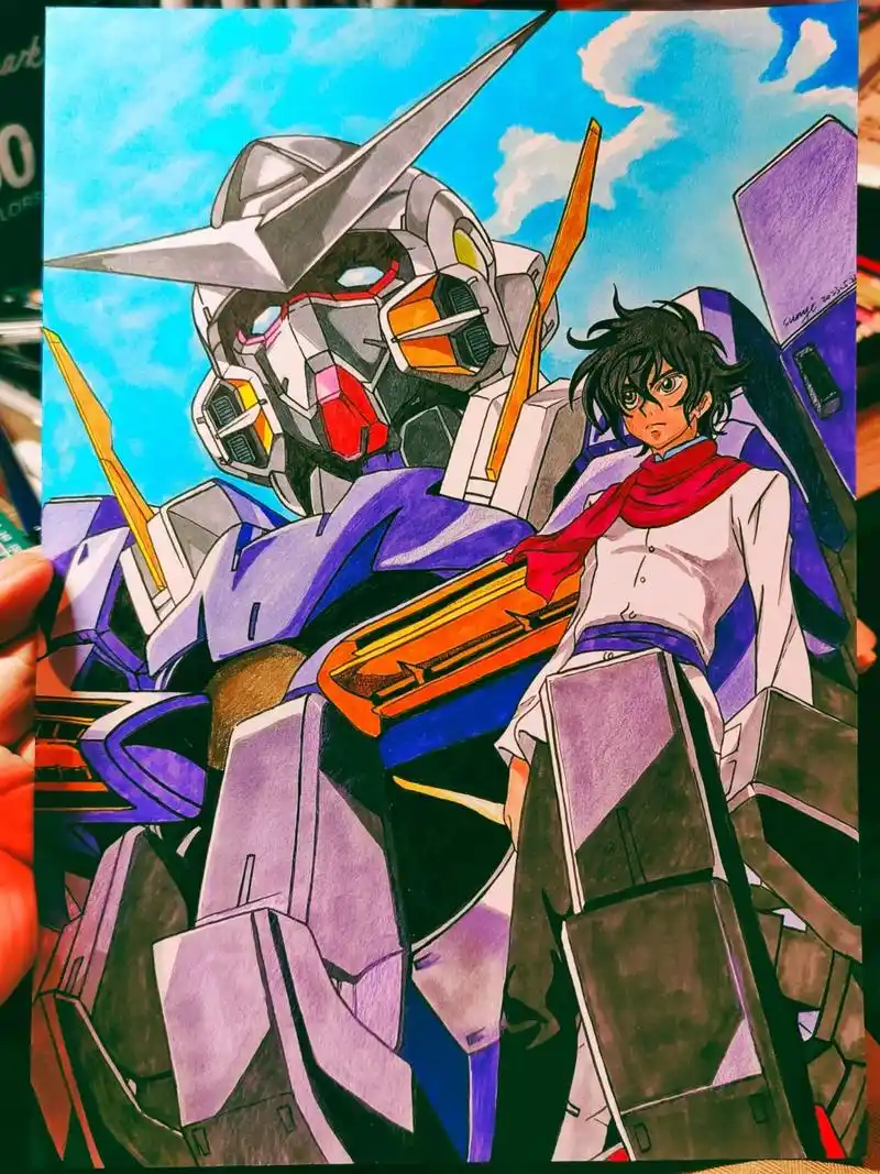 马克笔手绘高达00能天使.#手绘 #画画 #手绘高达 #高达 - 抖音