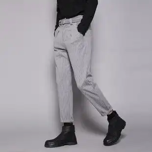 日系港风复古烟灰色条纹九分英伦百搭显瘦修身推荐小脚休闲裤冬季