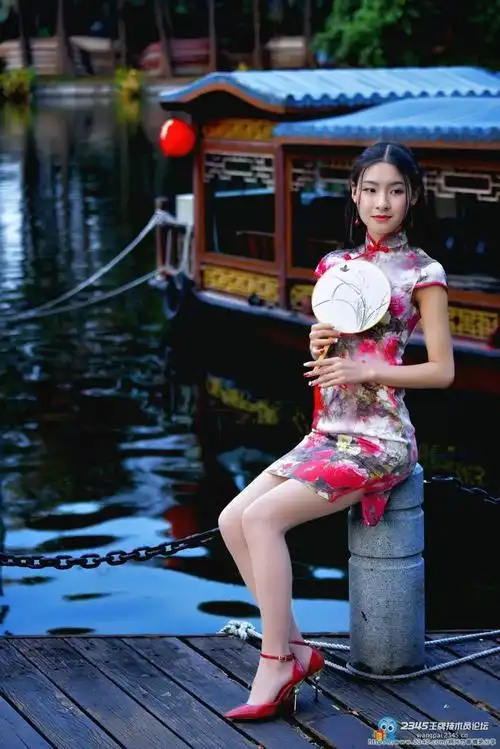 中华风立领纯色印花醉在江南水乡画廊【视觉享受—中华旗袍】旗袍穿出