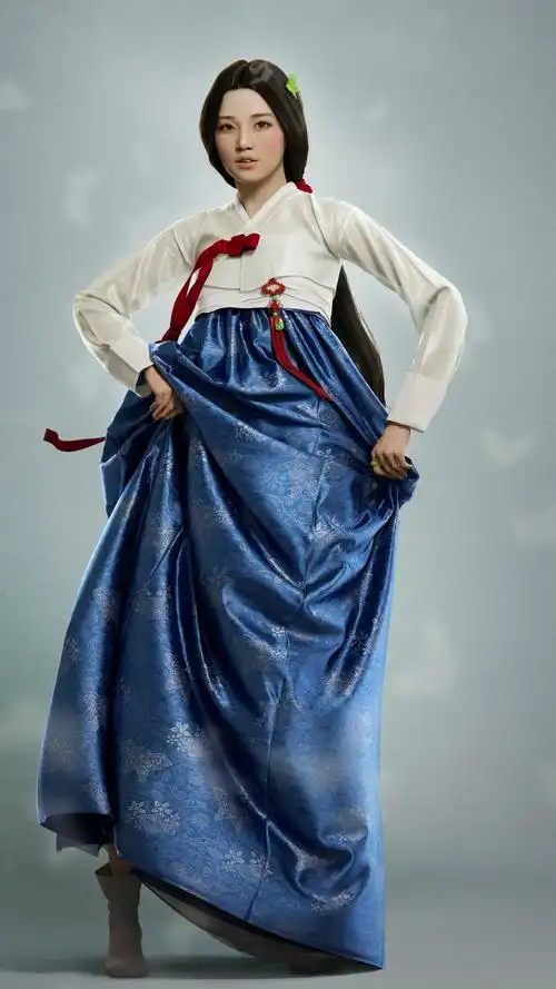 穿传统朝鲜服饰的美女超逼真插画手机壁纸-动漫-3g壁纸