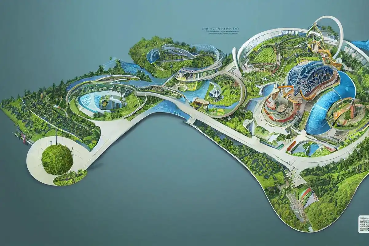 图中可见同一块规划地域,ai根据关键词随机生成了不同的儿童乐园鸟瞰