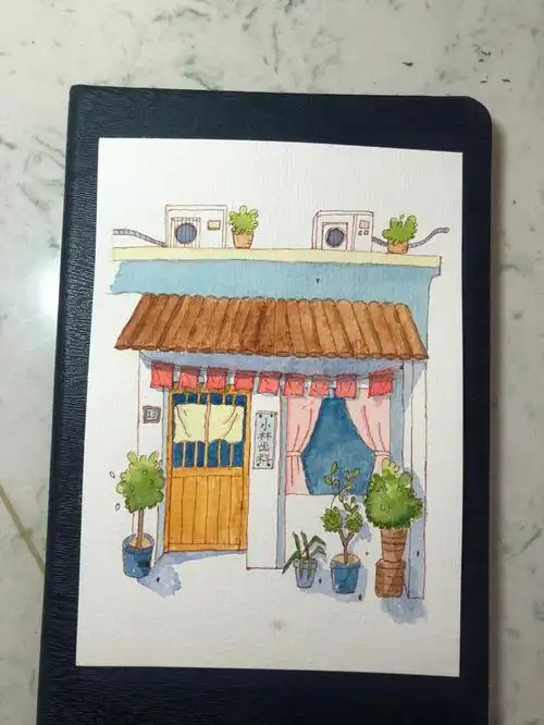 钢笔淡彩临摹小房子