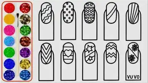 简笔画:用简笔画画漂亮的指甲并涂上颜色