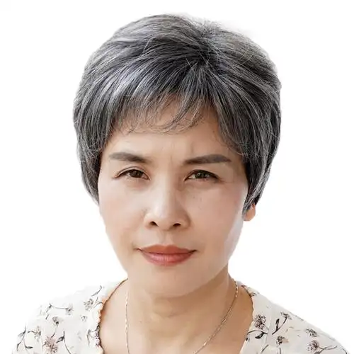 奶奶假发蓬松花白短发80岁老人全头套白色真发老太太光头假发套女