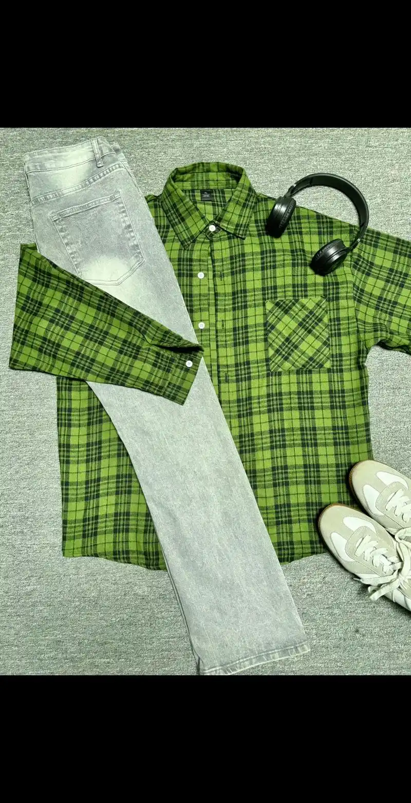 绿色格子衬衫简直就是黄黑皮的天菜!