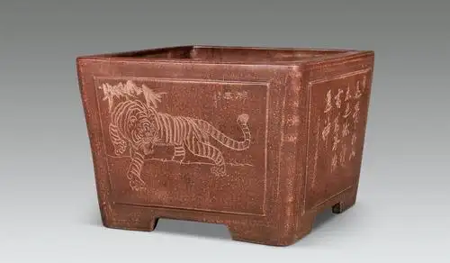 2693 民国 紫砂山水诗文花盆