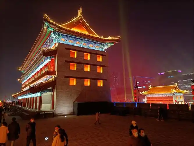 西安钟楼鼓楼古城墙夜景分享