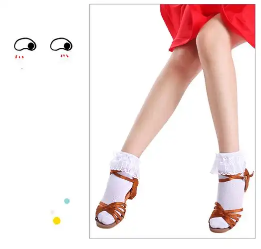 拉丁舞考级袜子 儿童舞蹈袜拉丁舞蕾丝花边袜宝宝短袜白色公主袜女童