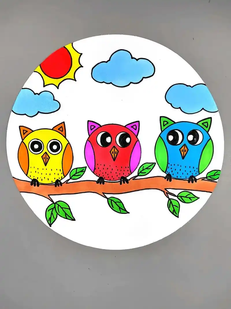 教你用圆形画可爱的猫头鹰,简单易学,快来试试吧#猫头鹰简笔画 - 抖音