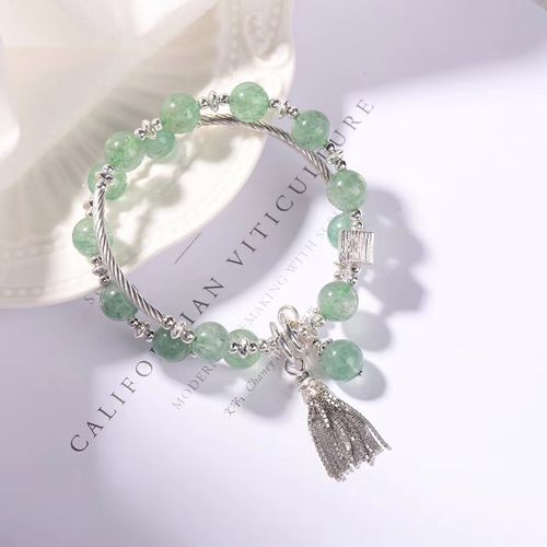 天然绿草莓晶纯银手链女唯美水晶优雅气质手串珠时尚饰品闺蜜礼物