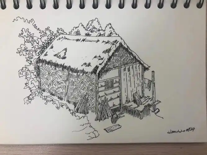 小屋小船小巷子小亭子钢笔速写