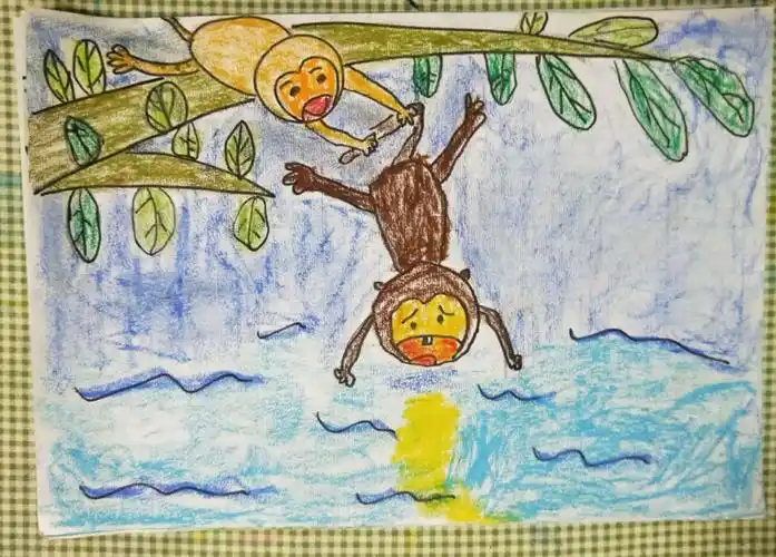 第一次在姑妈的指导下给故事《猴子捞月》配了一幅画面