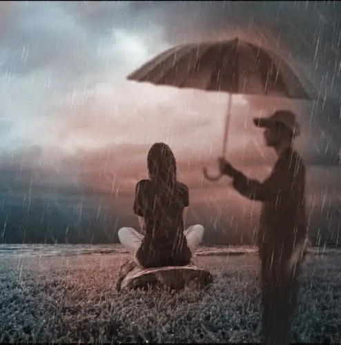 求大神把这个女孩子旁边有一个人给她撑着伞p图一