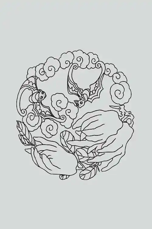 古典线描蝙蝠祥云纹样矢量素材