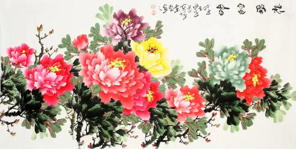 实力派画家李东献四尺横幅牡丹画花开富贵