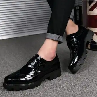 百丽伊人亮黑皮内增高男鞋8cm男士皮鞋增高鞋6cm高帮商务休闲鞋亮黑43