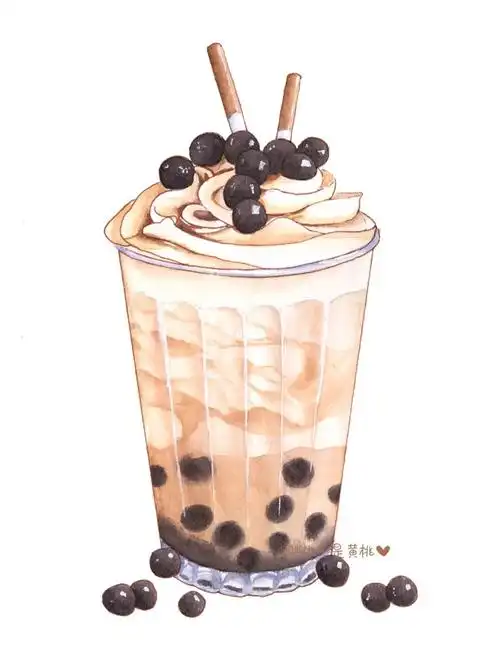 24水彩美食写生丨焦糖珍珠奶茶