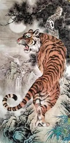 谷风国画作品《上山虎》纯手绘国画老虎画走兽下山虎水墨画六尺竖版