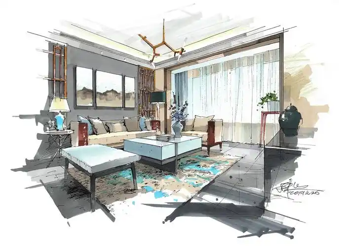 室内设计手绘作品分享(4)家居陈设马克笔色彩表达