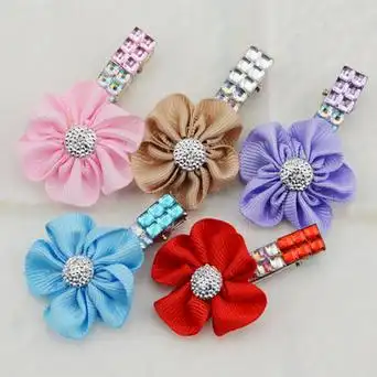 新款织带五瓣花儿童发饰 满天星发夹 儿童手工发夹 货直价实头饰