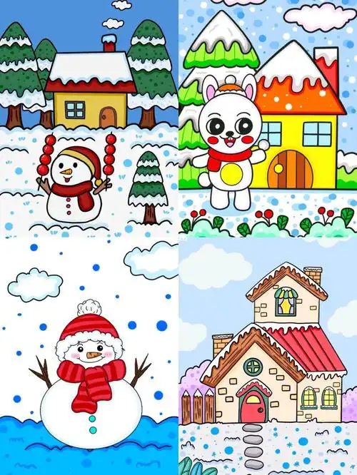 冬季雪人儿童画78雪人合集房子下雪了