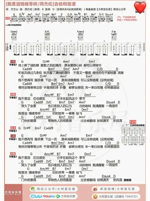吉他谱我落泪情绪零碎cover周杰伦