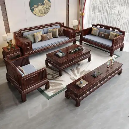 月影梳桐新中式沙发全实木乌金木客厅高端轻奢大小户型冬夏两用储物