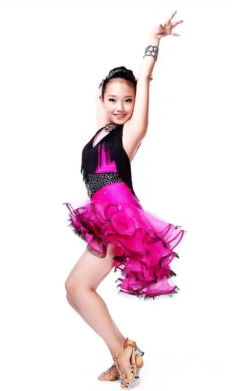 香花红儿童拉丁表演服女童拉丁舞演出服流苏镶钻吊带舞裙包邮7270