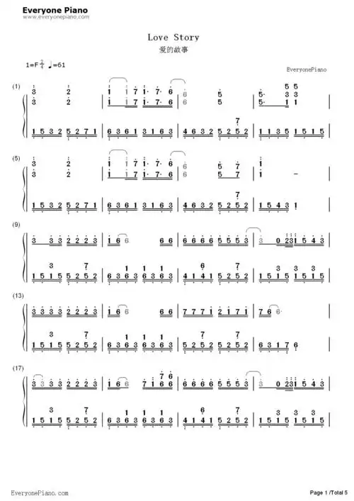 爱的故事上集-孙耀威-eop教学曲双手简谱预览1