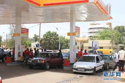 4月3日,在马里首都巴马科,当地居民和车辆在一个加油站排队加油.