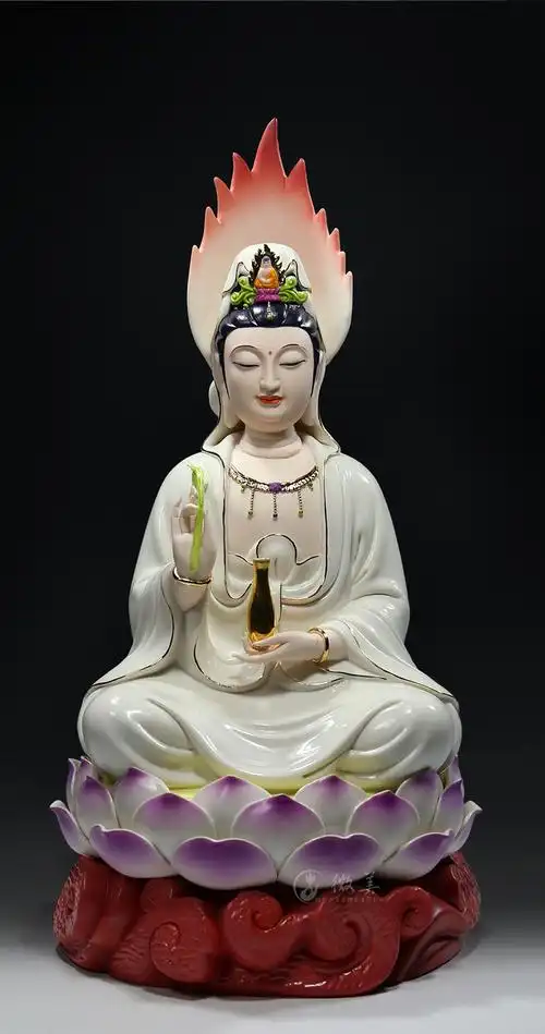 【上美】多尺寸云莲座杨柳净瓶观音像彩绘佛像供奉观世音菩萨镇宅