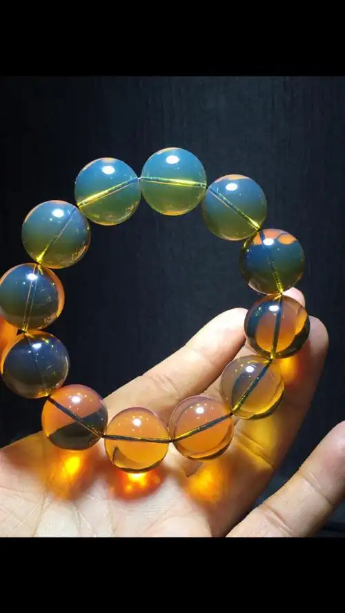 新出纯天然缅甸蓝珀净水9815杂裂冰手串,规格19mm,珠子大小一致色