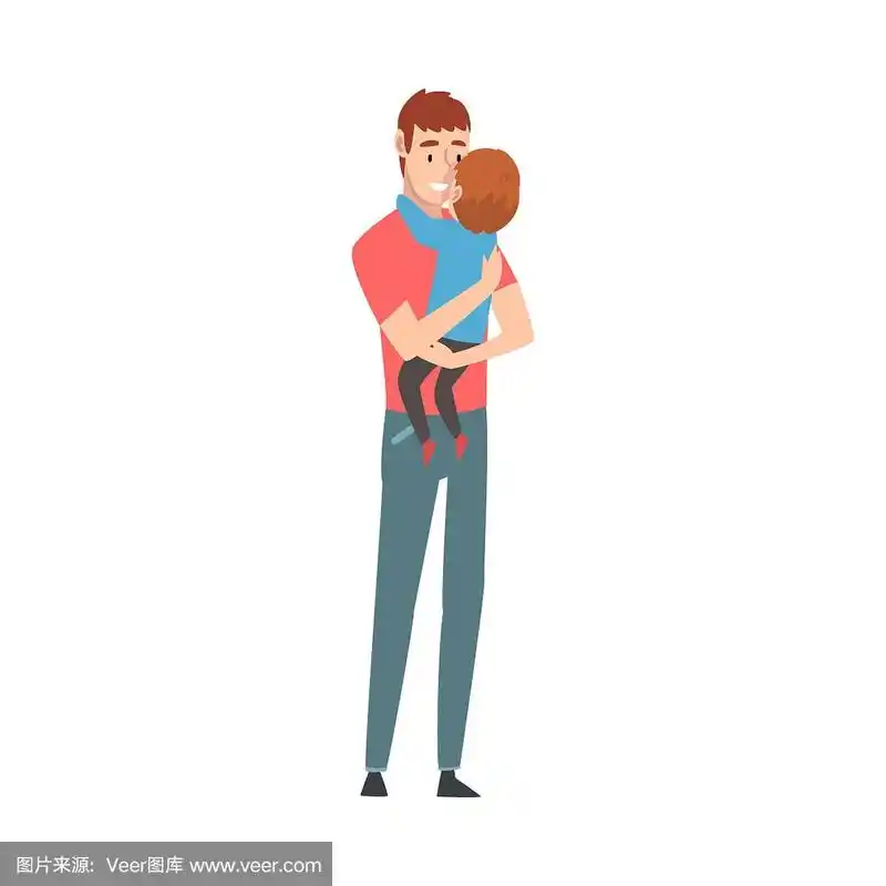 父亲抱着儿子在他的怀里卡通矢量插图