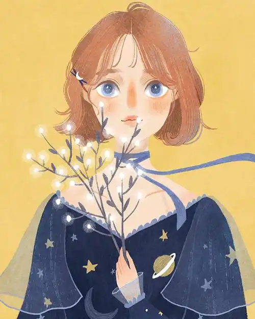 ins:ashui.zz插画师手绘少女头像,好看啊女孩唯美森系