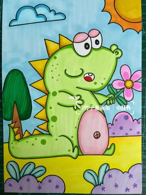 儿童画  #小恐龙  #少儿美术  #恐龙  工具多乐绘马克笔,三八梯惠
