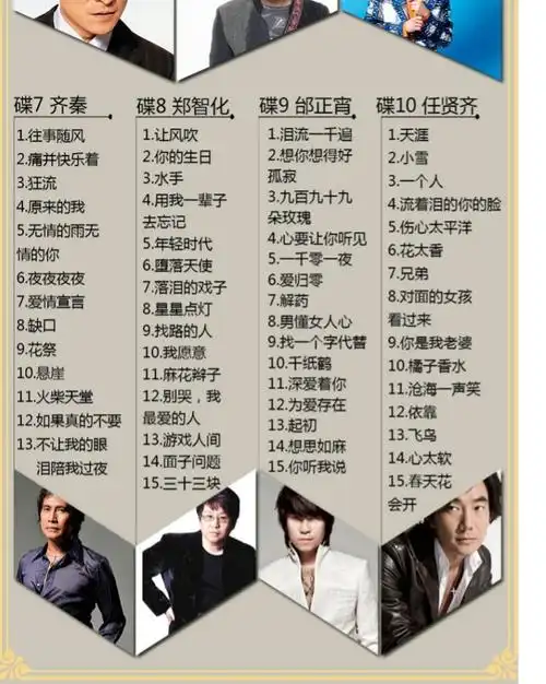 十大影响力男歌手国语粤语经典老歌曲精选张学友张信哲车载cd