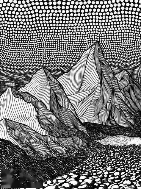 线描装饰画:《山峦》_线条_装饰性_创意