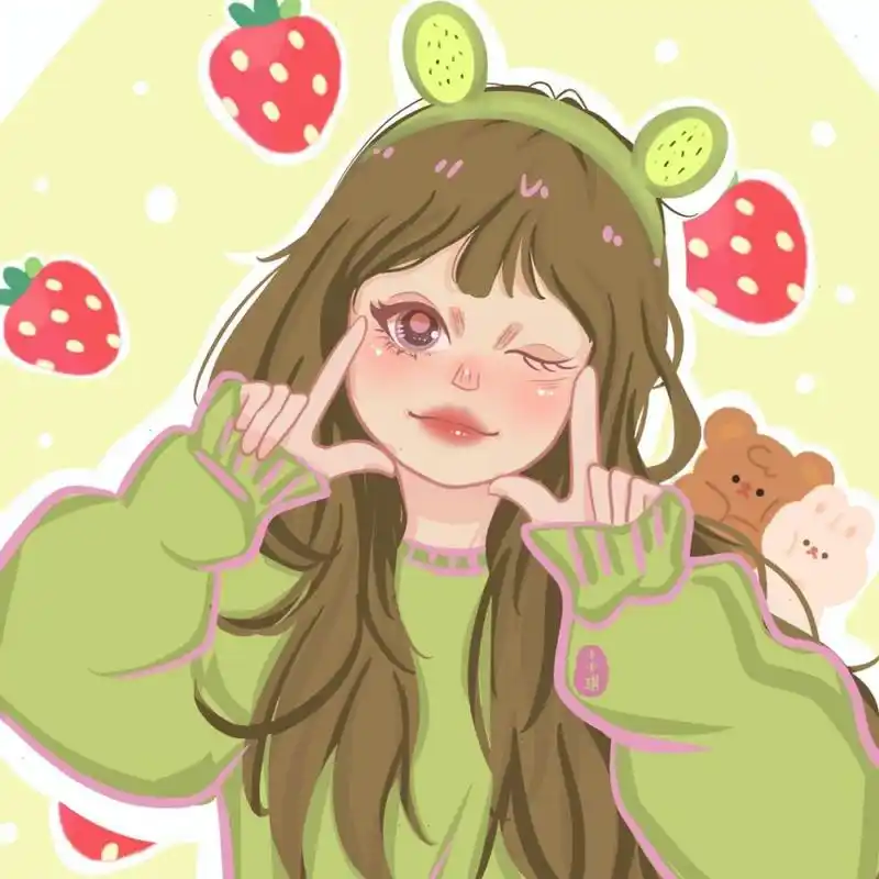 牛油果05女孩|无偿手绘 也太可爱啦[亲吻]可做头像[庆祝]#头像分享