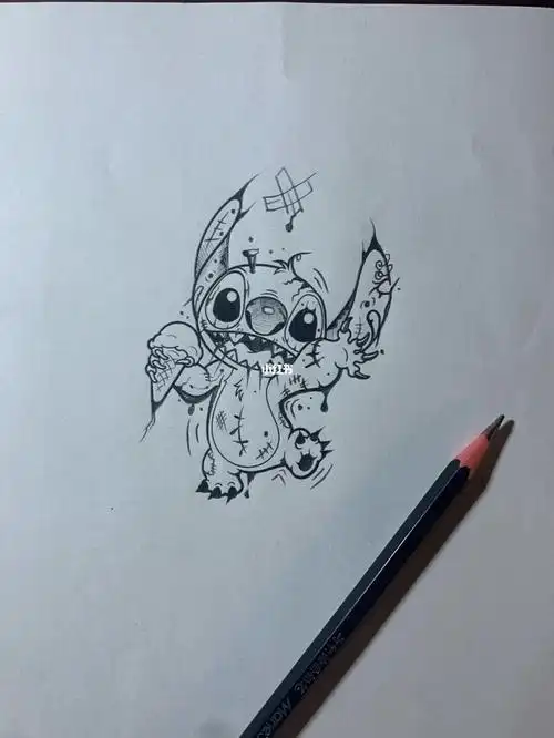 暗黑卡通史迪仔纹身手稿|不知道算不算原创