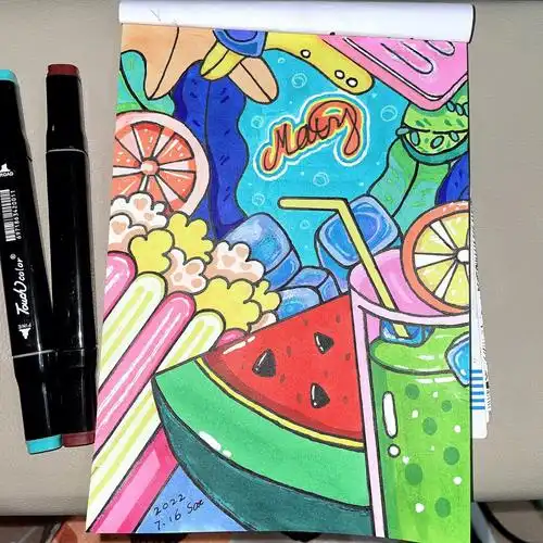 马克笔手绘冰凉夏日