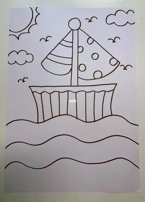 儿童美术96适合3-6岁宝贝的简笔画,作品:小帆船7715#儿童美术