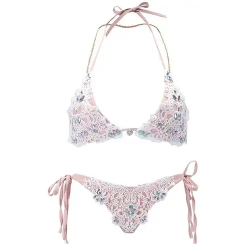 sy-24欧美ins性感粉色钻亮片蕾丝比基尼沙滩三点式分体绑带泳衣女